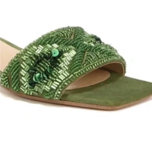 Veronica Beard Green Embellished Sandals - Picture 2 of 8